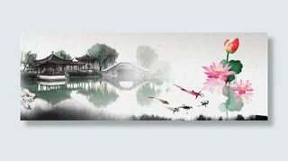水墨画荷塘月色banner设计
