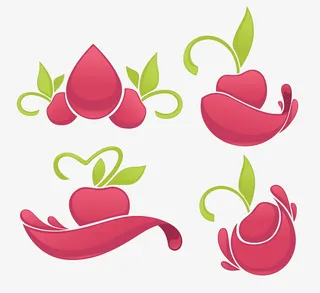 红色水滴与绿叶的组合免抠