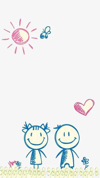 在太阳下散步的两个人彩绘图免抠