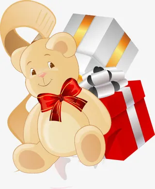 手绘卡通小熊礼盒图案免抠