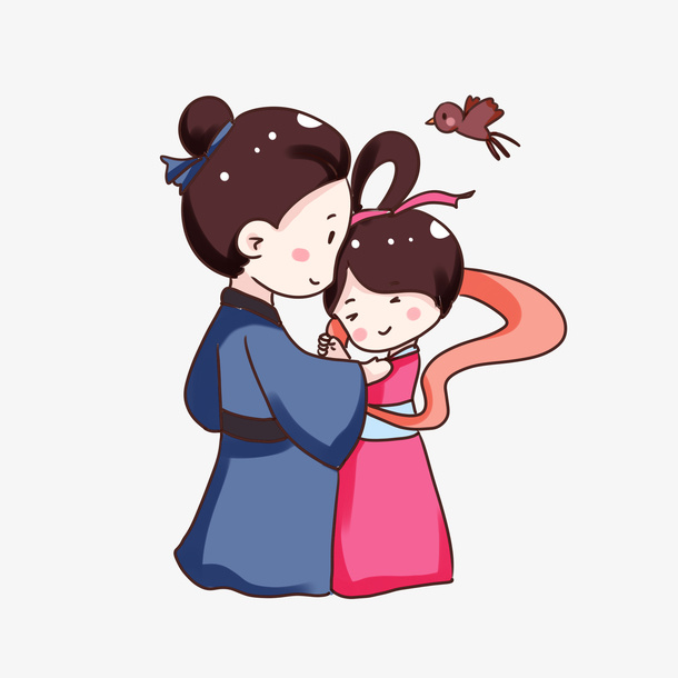 手绘中国风古代情侣牛郎织女免抠
