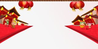 红灯笼卡通房子小人免抠