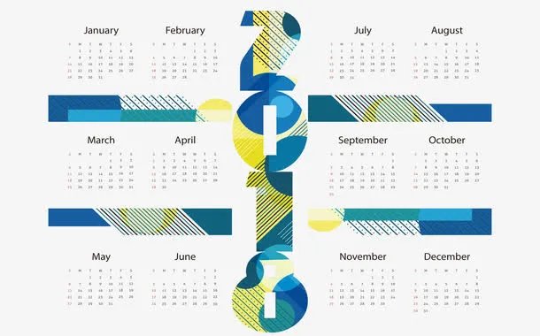 蓝色几何花纹日历免抠