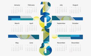 蓝色几何花纹日历免抠