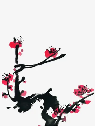 桃花墨水画素材免抠