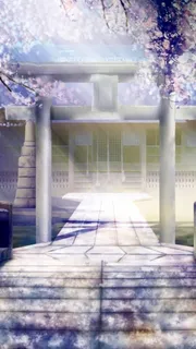 唯美樱花神社插画免抠