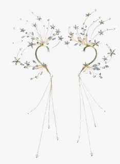 水钻精灵耳挂长款流苏耳环免抠