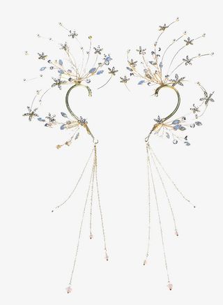 水钻精灵耳挂长款流苏耳环免抠