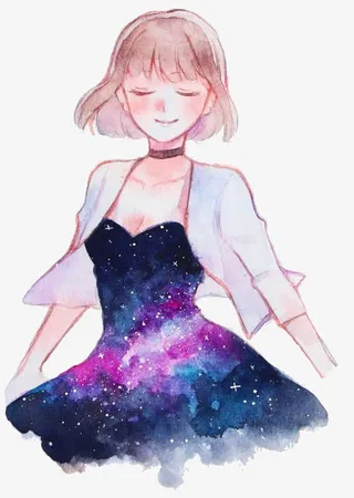 星空礼服女孩免抠