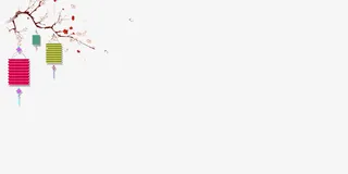 灯笼挂在桃枝上免抠