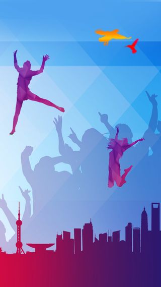 城市建筑剪影运动跳跃的人H5背景高清