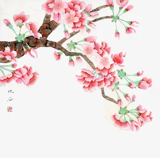 国画盛放桃花免抠