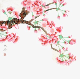 国画盛放桃花免抠