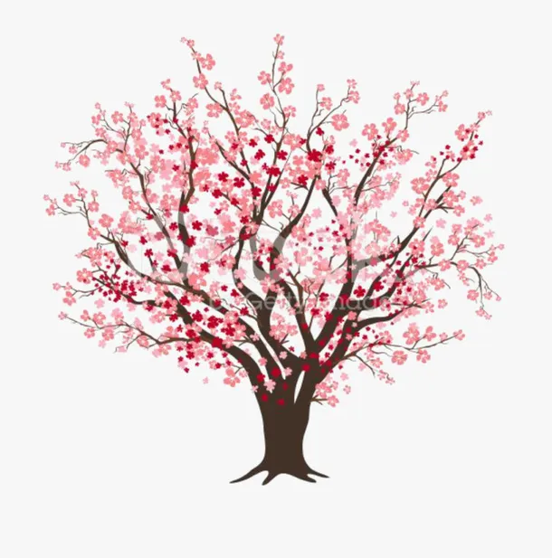 中国风精美水彩桃树免抠