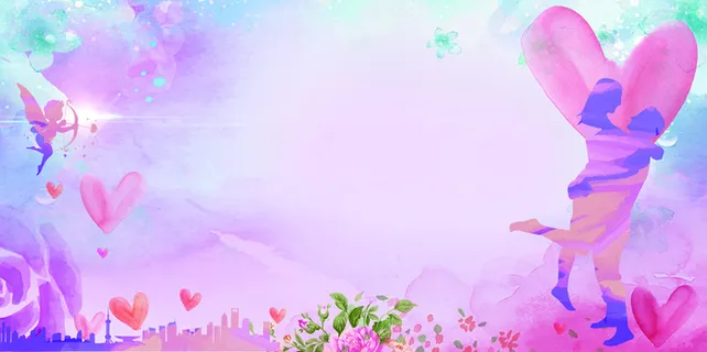 情人节大气紫色浪漫爱心婚庆商场背景高清