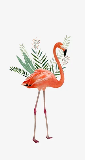 手绘火烈鸟热带植物免抠
