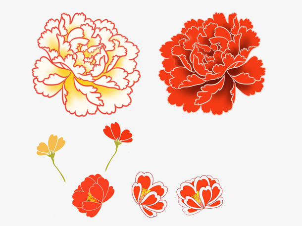 彩色牡丹花图案免抠