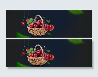 车厘子大促销质感绿叶黑色背景高清