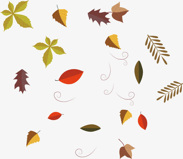 清新飘落的彩色落叶矢量素材免抠