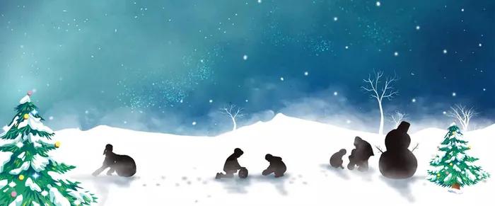 圣诞节堆雪人背景海报素材高清