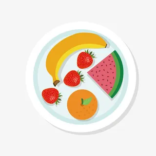 手绘餐盘中的水果矢量图免抠