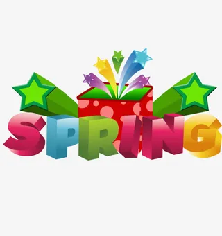 彩色立体英文春天免抠