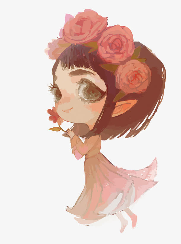 矢量水彩手绘少女免抠