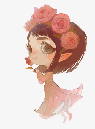 矢量水彩手绘少女免抠