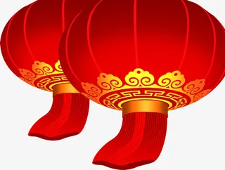 红色花纹新春灯笼免抠