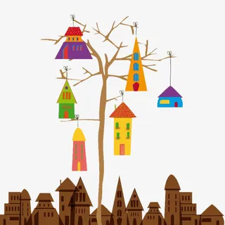 扁平化书上的房子素材免抠