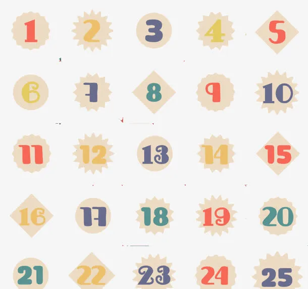 数字一到二十五月份方格素材免抠
