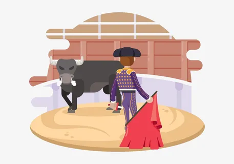 斗牛表演手绘简图免抠