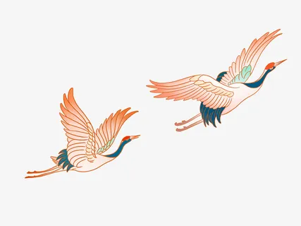手绘国潮古风中国风仙鹤飞鹤元素PNG素材免抠