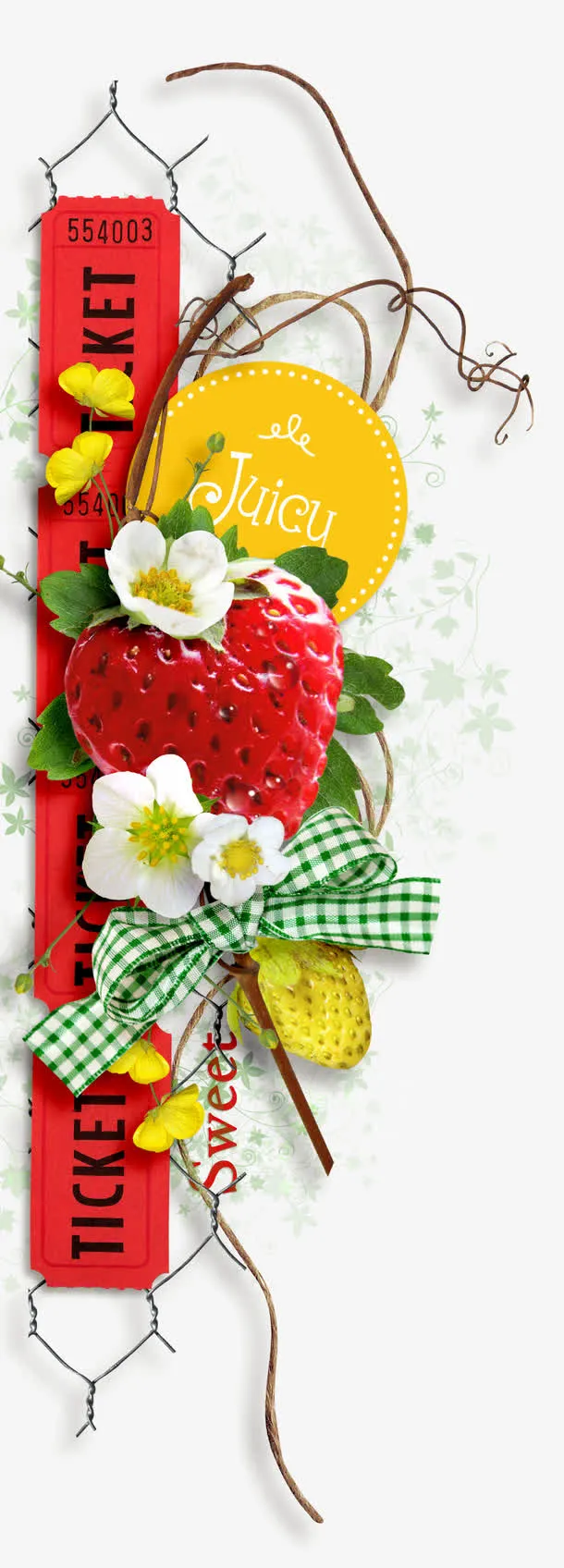 票据装饰草莓免抠