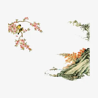 鸟语花香艺术边底免抠