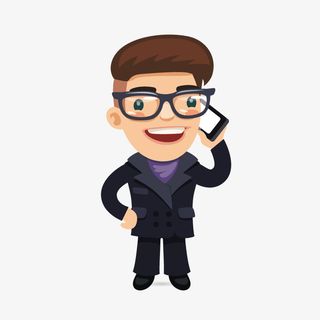 手绘卡通人物男人打电话免抠