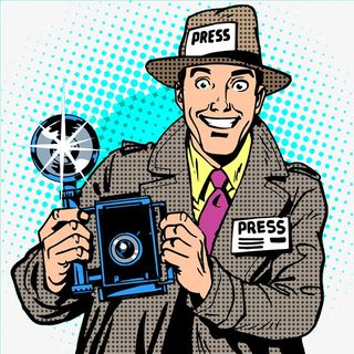 卡通记者古典拍照免抠