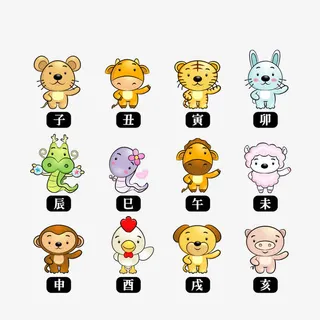 可爱卡通12生肖矢量素材免抠