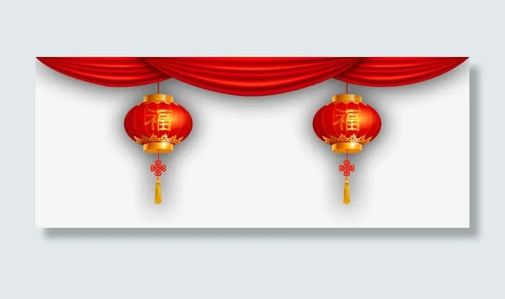 红色布幔悬挂中式灯笼免抠