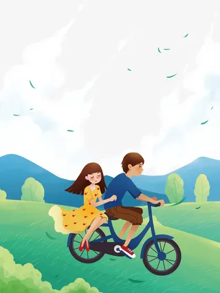 春天自行车郊游踏青元素图免抠