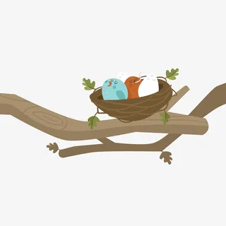 卡通树枝上的鸟窝免抠
