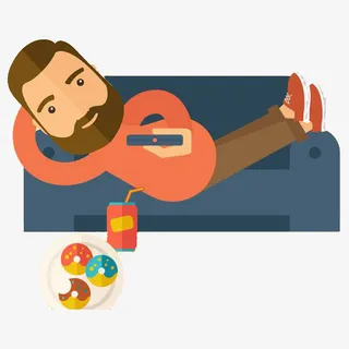 卡通躺在沙发上看电视的男士免抠