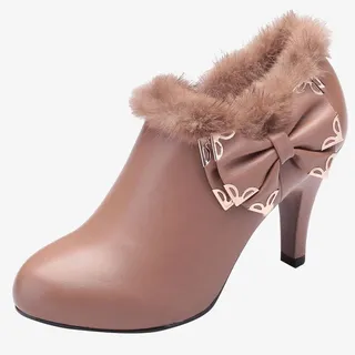 棕色蝴蝶结踝靴免抠