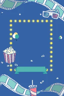 蓝色创意卡通手绘电影促销海报背景素材高清