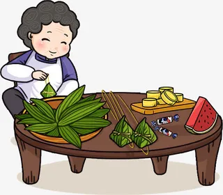 老奶奶包粽子卡通图免抠