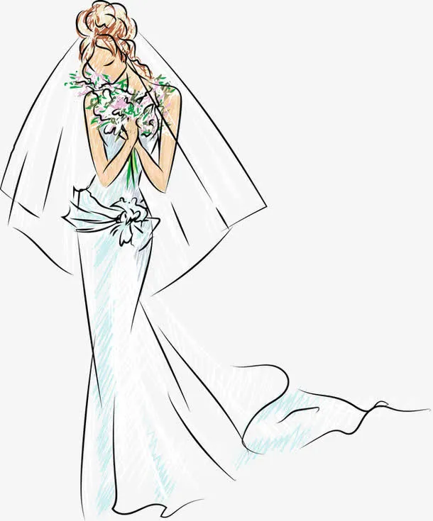 手绘新娘插画免抠