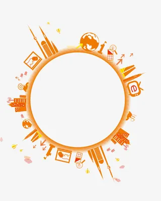 橙色圆环城市剪影免抠