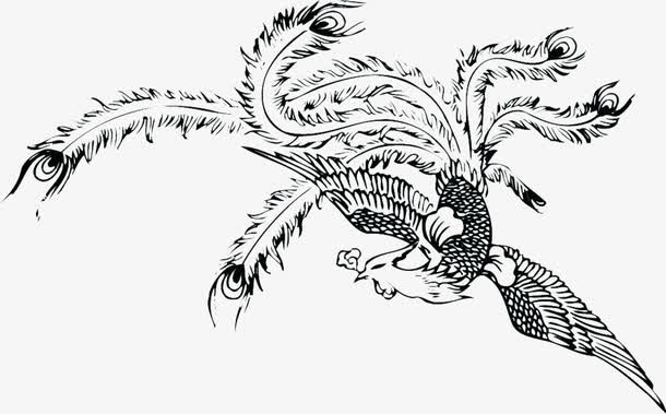 黑色手绘大气凤凰免抠