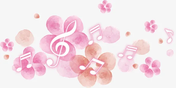 粉色美丽春季花朵音符免抠