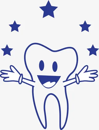 手绘开心的蓝色牙齿png免抠